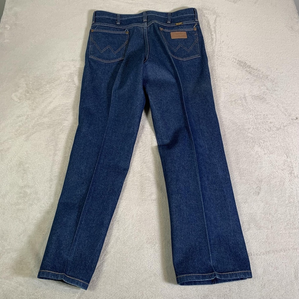 Vintage Wrangler 936DEN Jeans Mens 34x30 (Tag 35x32) Blue Rigid Bootcut USA Made